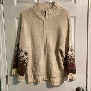 Vintage Old Navy off-white lamb’s wool zip-up wide sleeve sweater women’s L